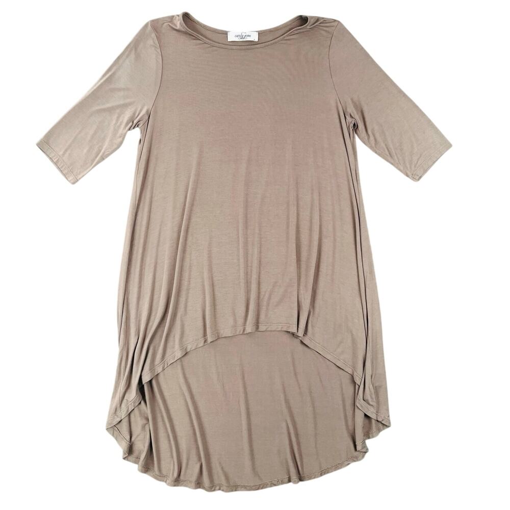 Carly Jean Taupe High Low Tunic Top Elbow Sleeve Flowy Modal Spandex USA Made S